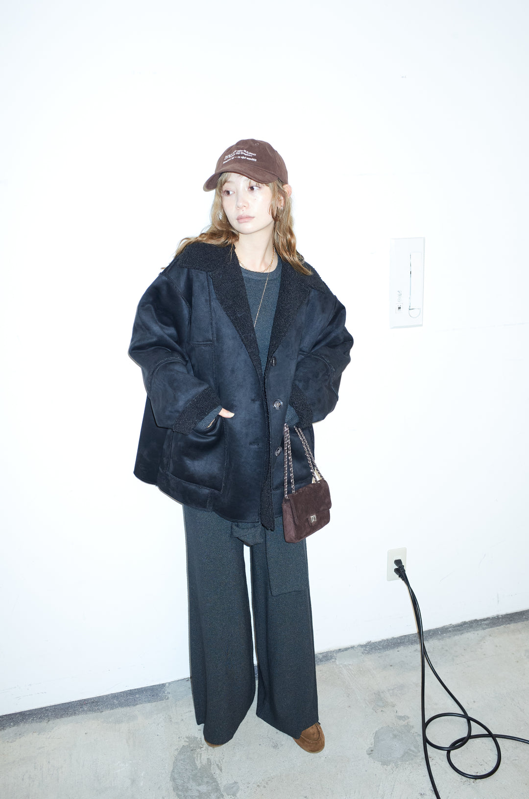 [予約/SET]ウエストレイヤードニットセットアップ+フェイクムートンカバーオール(2set)