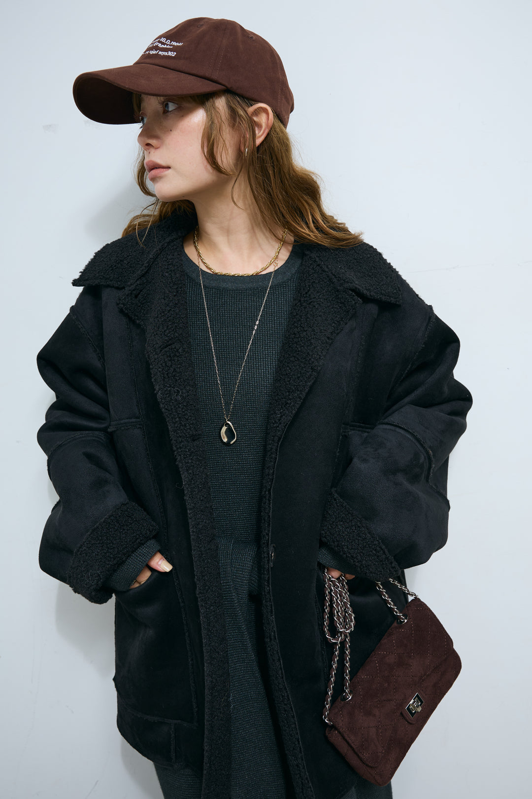 [予約/SET]ウエストレイヤードニットセットアップ+フェイクムートンカバーオール(2set)