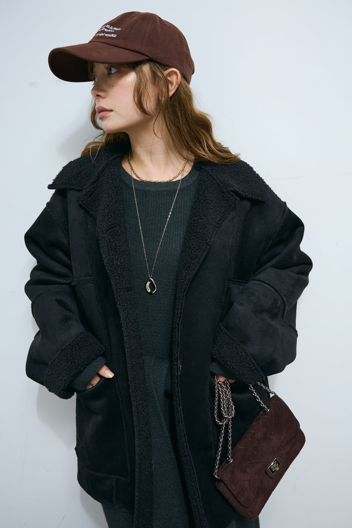 [予約/SET]ウエストレイヤードニットセットアップ+フェイクムートンカバーオール(2set)