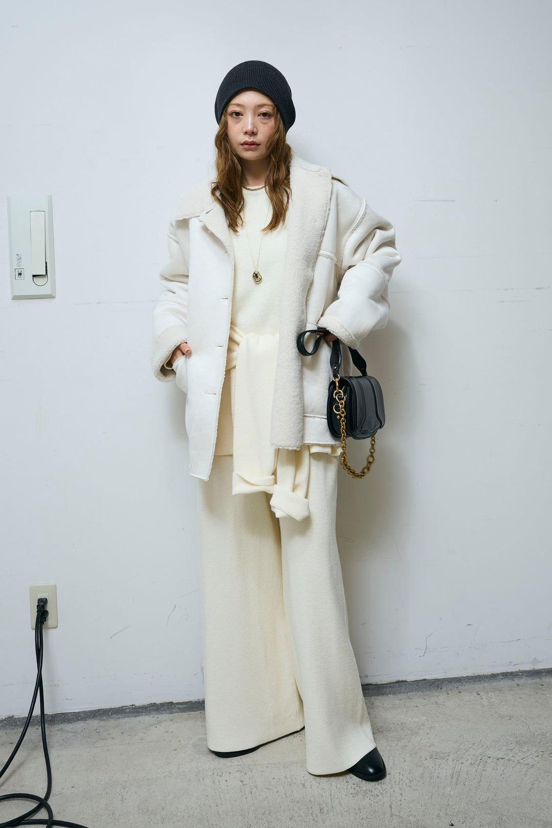 [予約/SET]ウエストレイヤードニットセットアップ+フェイクムートンカバーオール(2set)