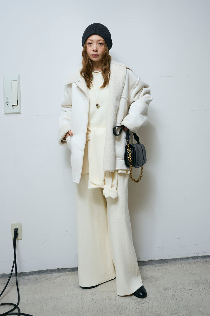 [予約/SET]ウエストレイヤードニットセットアップ+フェイクムートンカバーオール(2set)