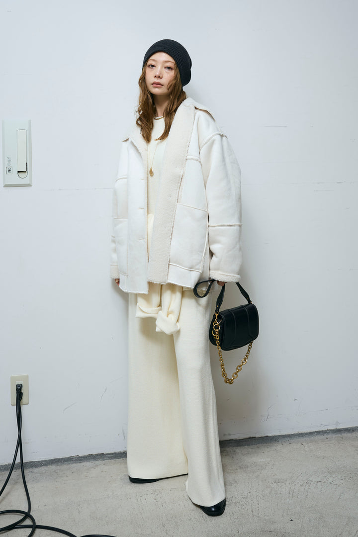 [予約/SET]ウエストレイヤードニットセットアップ+フェイクムートンカバーオール(2set)