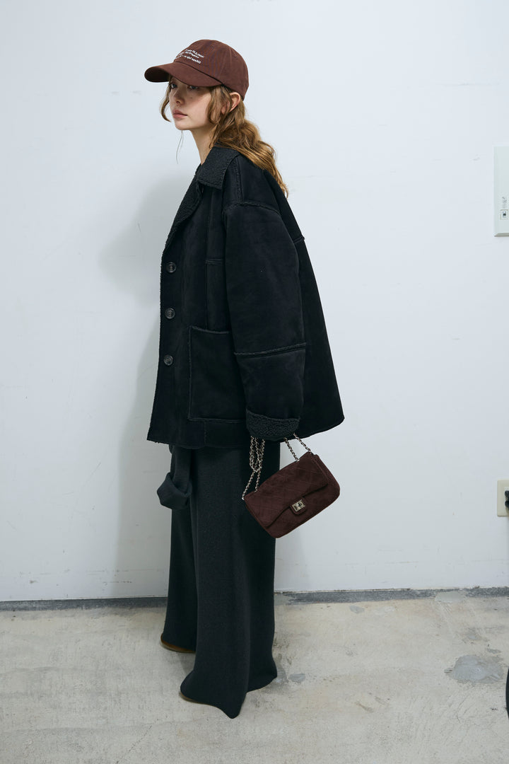 [予約/SET]ウエストレイヤードニットセットアップ+フェイクムートンカバーオール(2set)