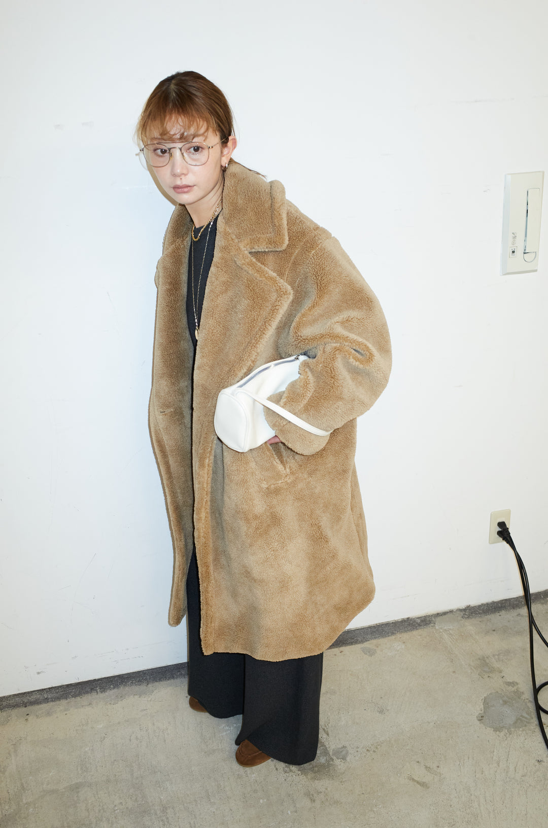 [予約/SET]ウエストレイヤードニットセットアップ+テディロングコート(2set)