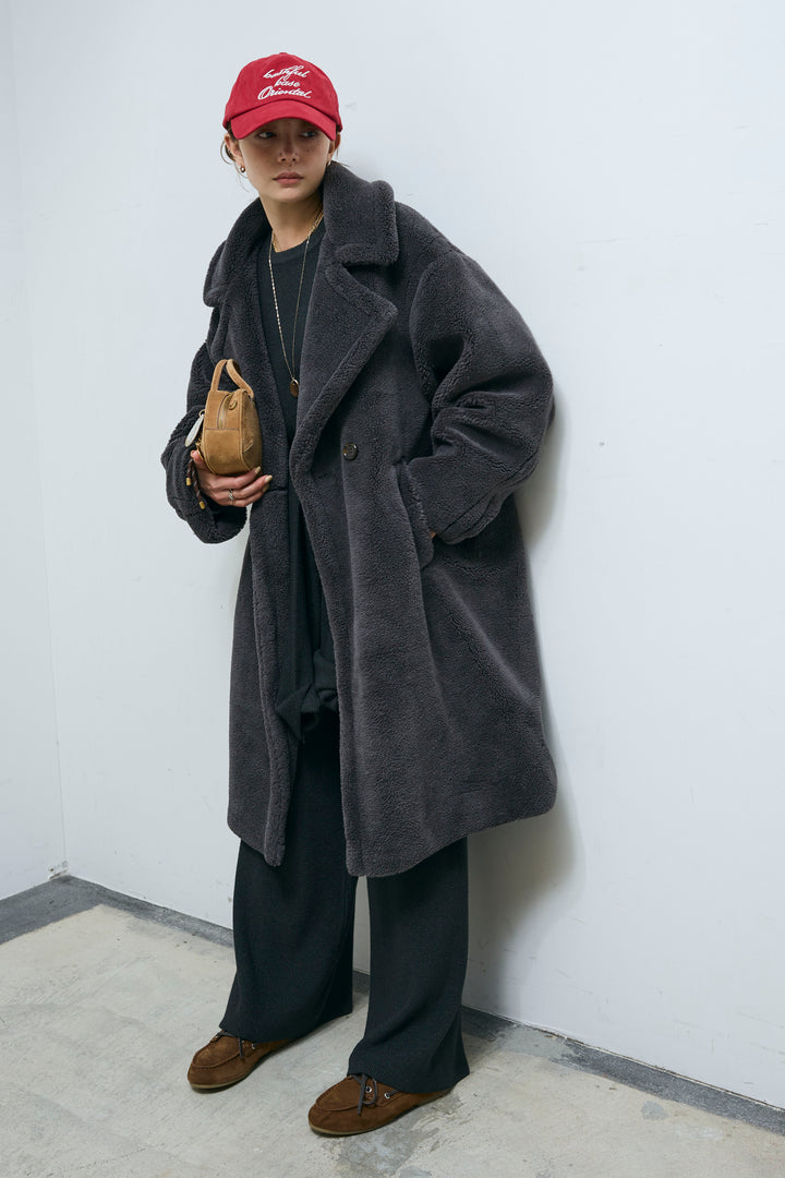 [予約/SET]ウエストレイヤードニットセットアップ+テディロングコート(2set)