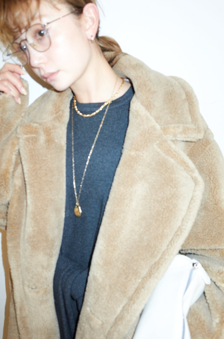 [予約/SET]ウエストレイヤードニットセットアップ+テディロングコート(2set)