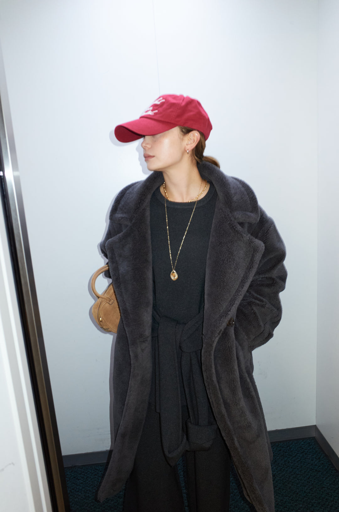 [予約/SET]ウエストレイヤードニットセットアップ+テディロングコート(2set)