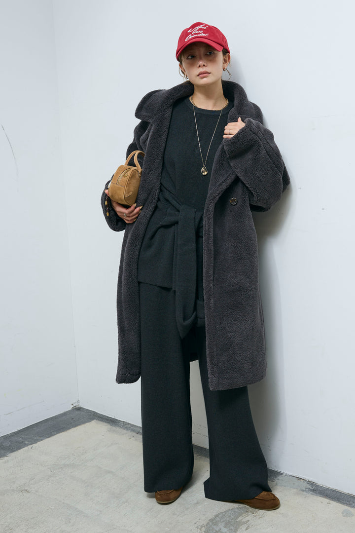 [予約/SET]ウエストレイヤードニットセットアップ+テディロングコート(2set)