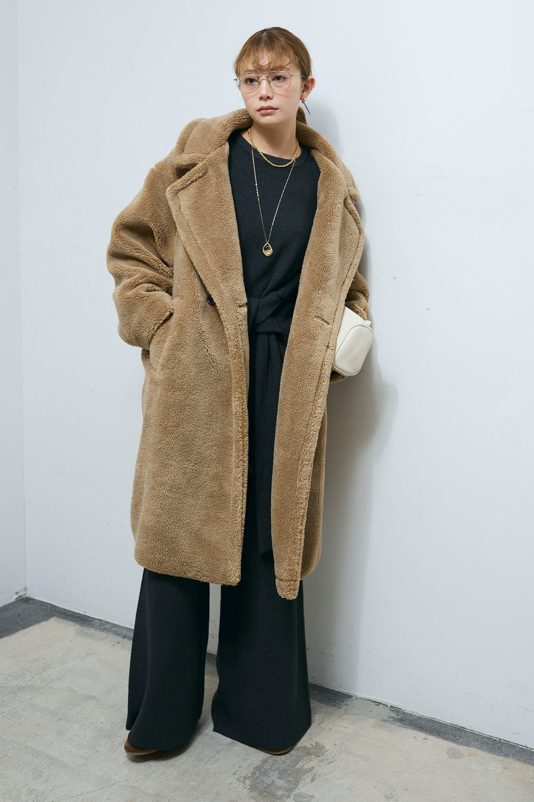 [予約/SET]ウエストレイヤードニットセットアップ+テディロングコート(2set)