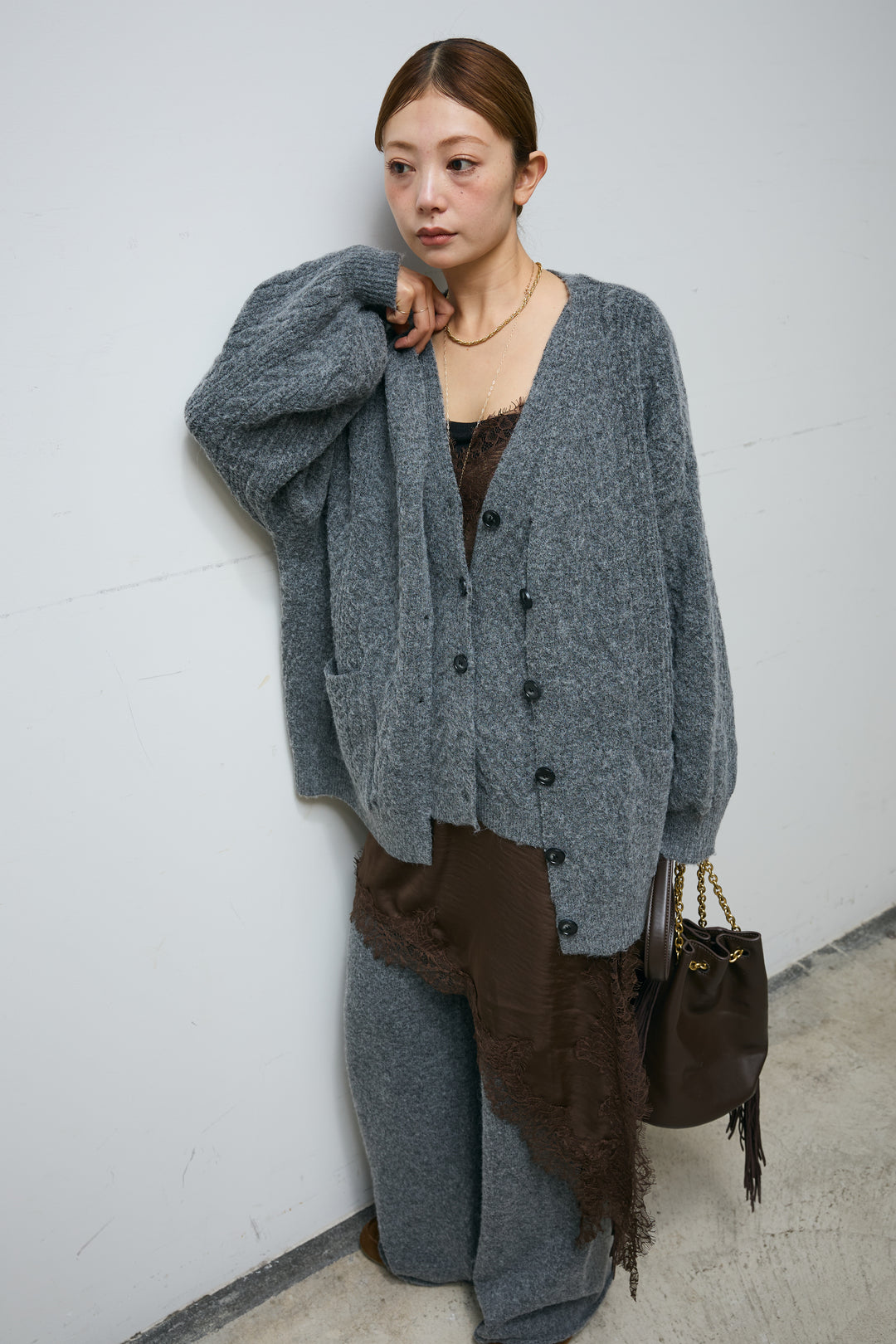 [予約/SET]エブリデイ3ピースニットアップ+アシンメトリーレースロングキャミ(2set)