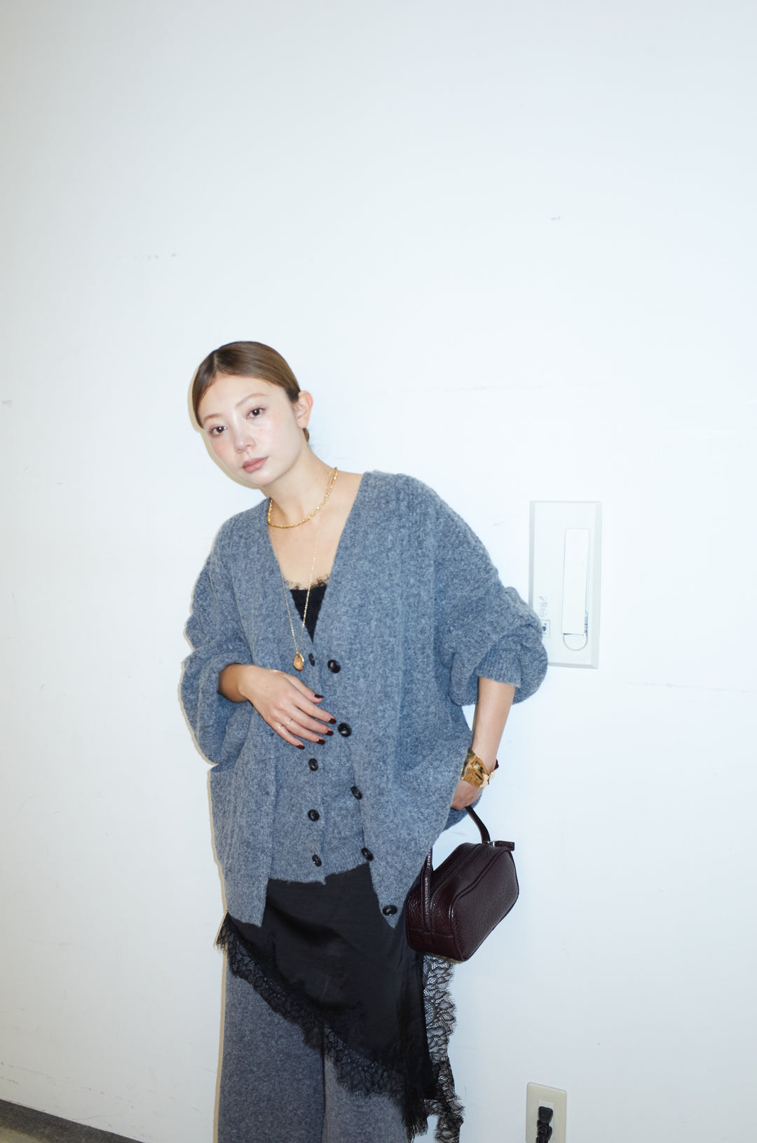 [予約/SET]エブリデイ3ピースニットアップ+アシンメトリーレースロングキャミ(2set)