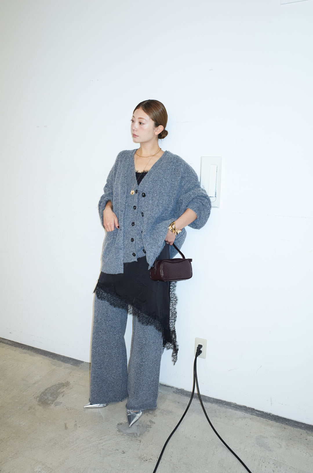 [予約/SET]エブリデイ3ピースニットアップ+アシンメトリーレースロングキャミ(2set)