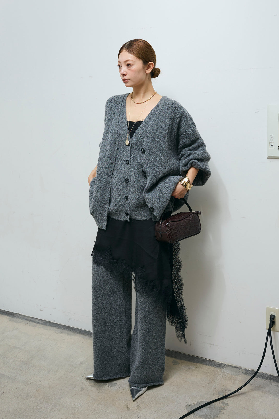 [予約/SET]エブリデイ3ピースニットアップ+アシンメトリーレースロングキャミ(2set)