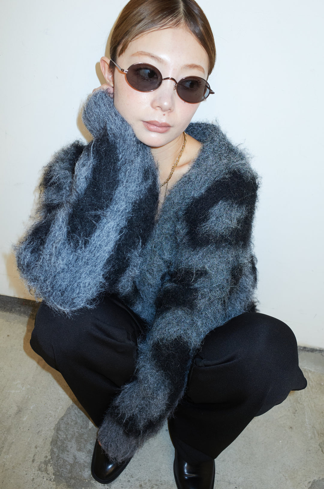 [予約/SET]ウールミックスシャギーレオパードカーデ+エフォートレスカーブパンツ(2set)