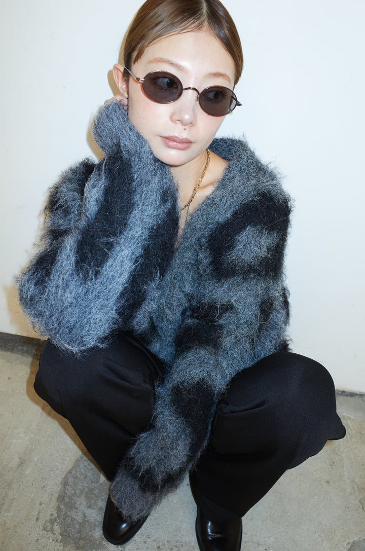 [予約/SET]ウールミックスシャギーレオパードカーデ+エフォートレスカーブパンツ(2set)