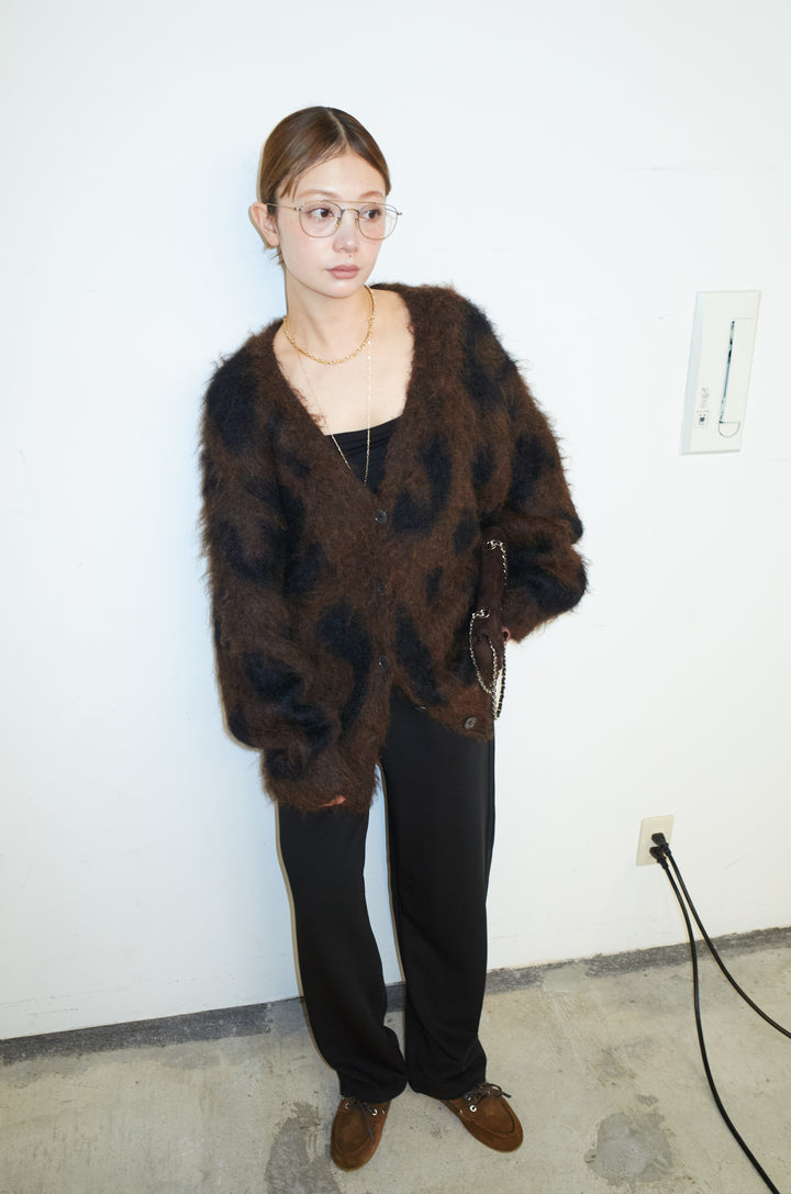 [予約/SET]ウールミックスシャギーレオパードカーデ+エフォートレスカーブパンツ(2set)