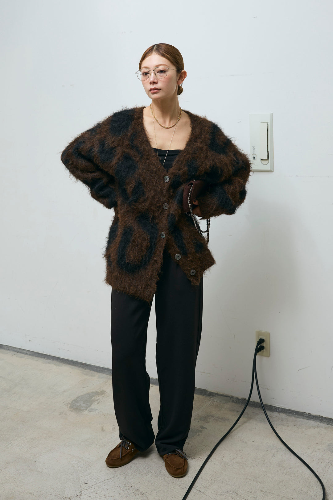 [予約/SET]ウールミックスシャギーレオパードカーデ+エフォートレスカーブパンツ(2set)