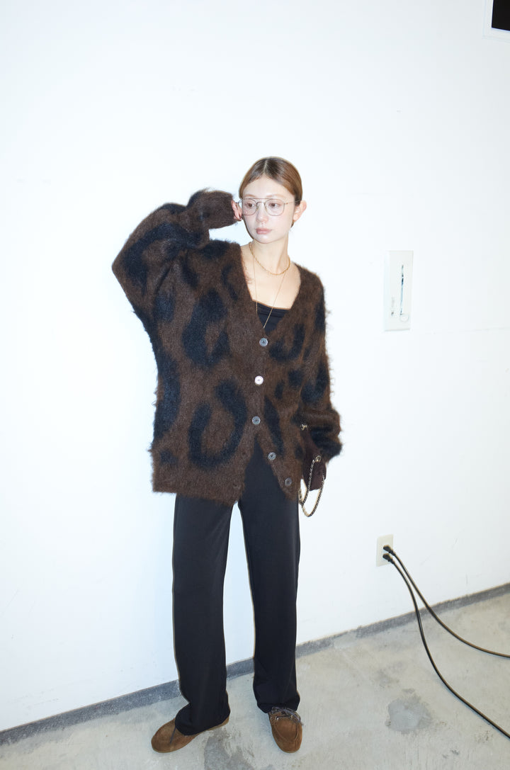 [予約/SET]ウールミックスシャギーレオパードカーデ+エフォートレスカーブパンツ(2set)