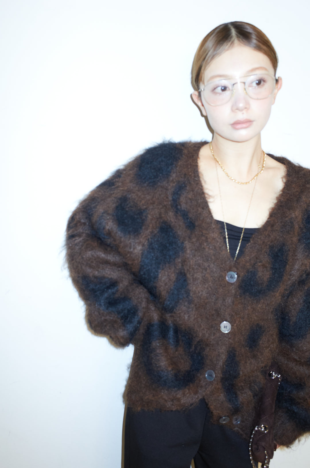 [予約/SET]ウールミックスシャギーレオパードカーデ+エフォートレスカーブパンツ(2set)