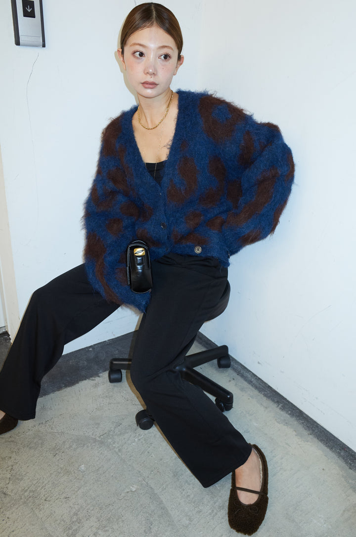 [予約/SET]ウールミックスシャギーレオパードカーデ+エフォートレスカーブパンツ(2set)