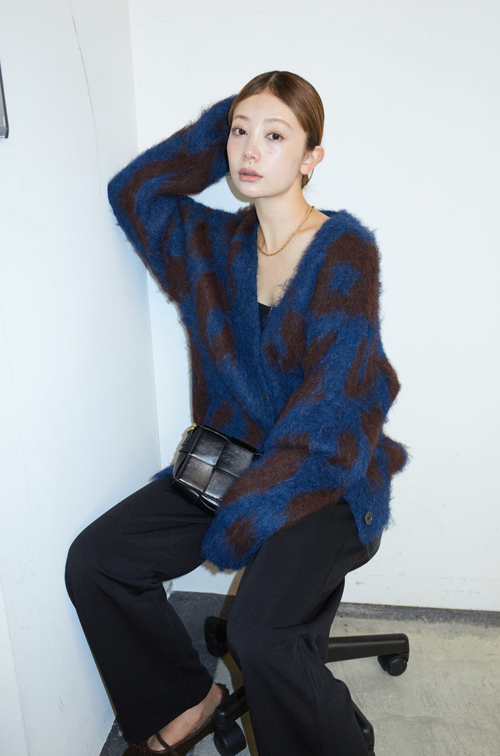 [予約/SET]ウールミックスシャギーレオパードカーデ+エフォートレスカーブパンツ(2set)