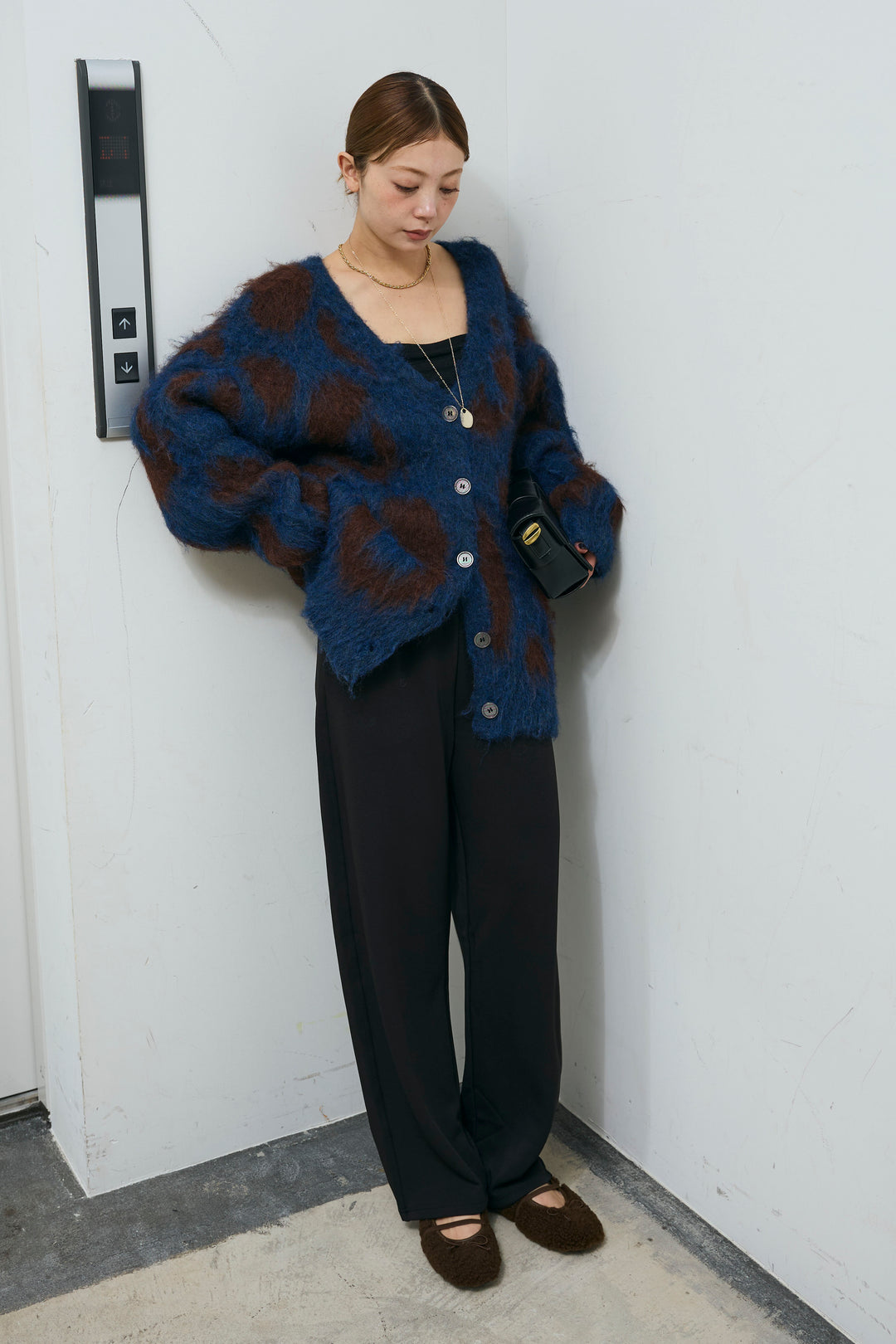 [予約/SET]ウールミックスシャギーレオパードカーデ+エフォートレスカーブパンツ(2set)