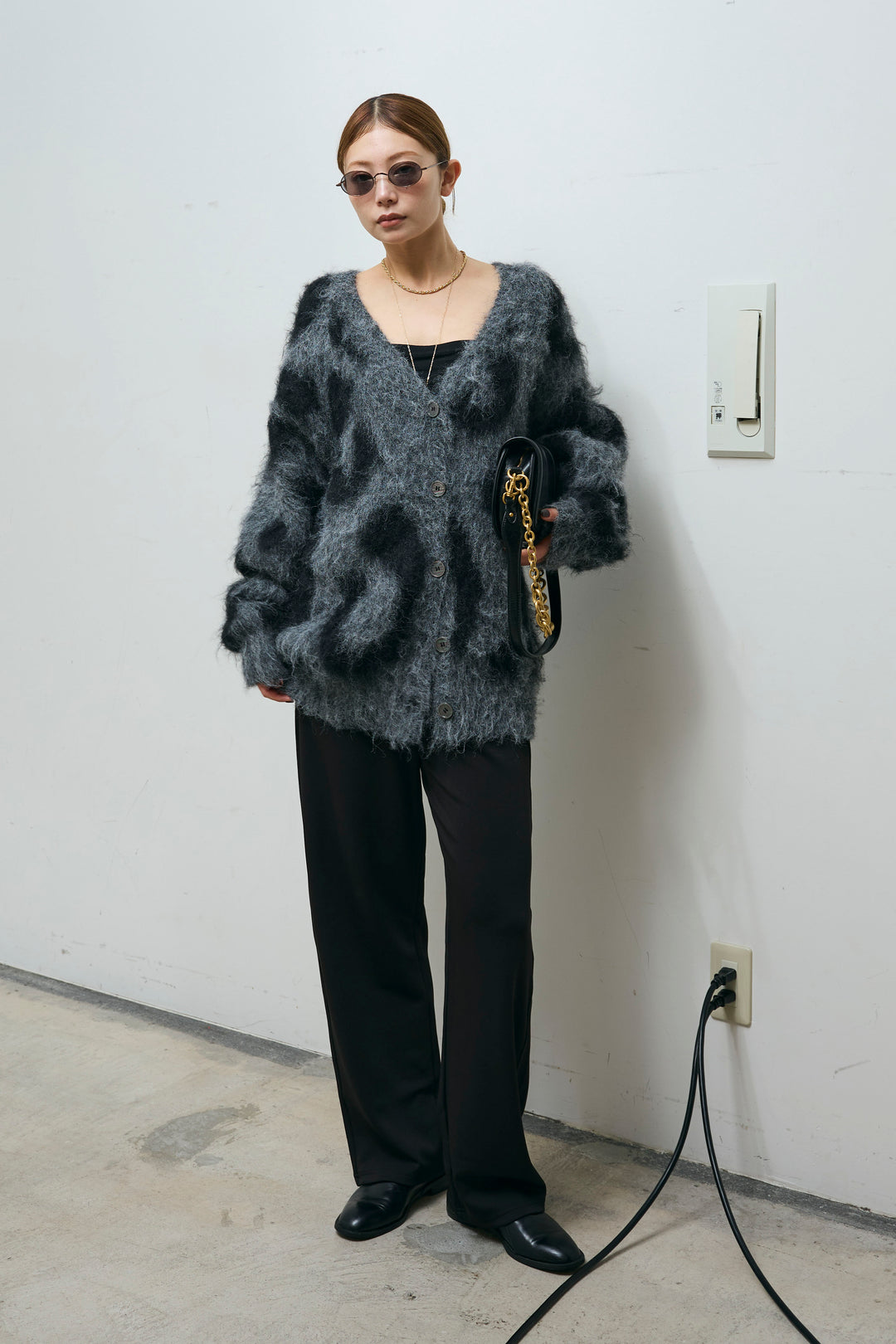 [予約/SET]ウールミックスシャギーレオパードカーデ+エフォートレスカーブパンツ(2set)