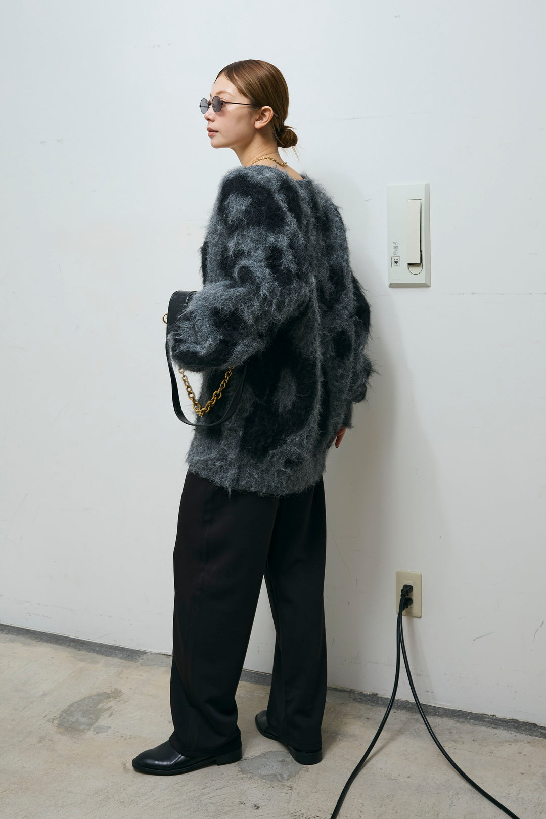 [予約/SET]ウールミックスシャギーレオパードカーデ+エフォートレスカーブパンツ(2set)