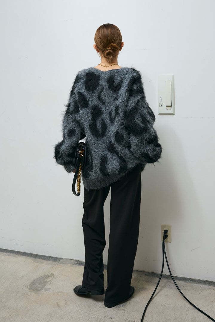 [予約/SET]ウールミックスシャギーレオパードカーデ+エフォートレスカーブパンツ(2set)