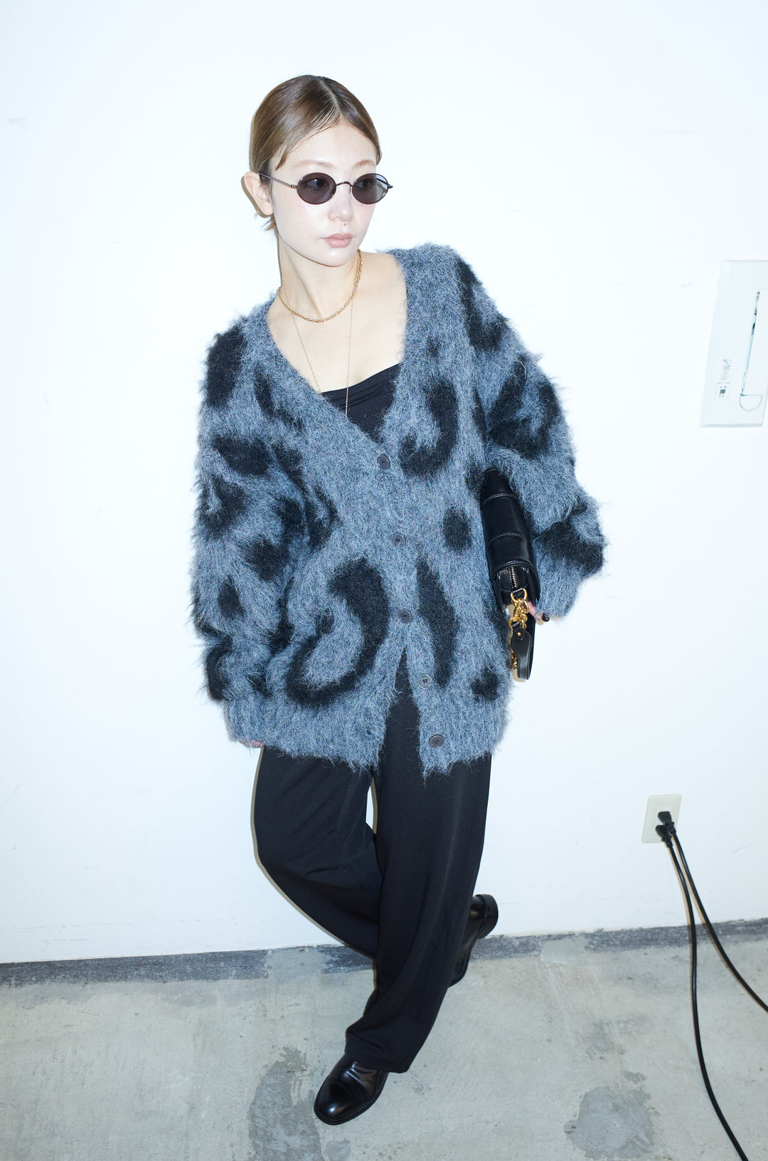 [予約/SET]ウールミックスシャギーレオパードカーデ+エフォートレスカーブパンツ(2set)