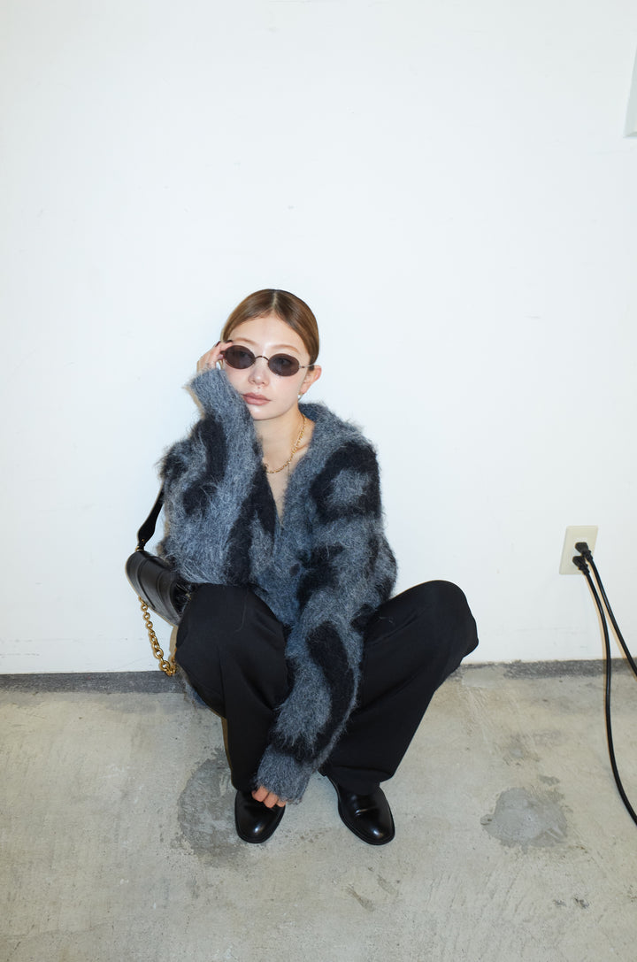 [予約/SET]ウールミックスシャギーレオパードカーデ+エフォートレスカーブパンツ(2set)