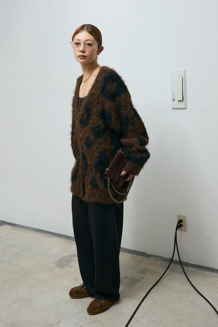 [予約/SET]ウールミックスシャギーレオパードカーデ+エフォートレスカーブパンツ(2set)