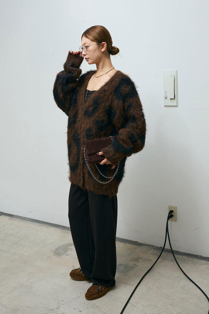 [予約/SET]ウールミックスシャギーレオパードカーデ+エフォートレスカーブパンツ(2set)