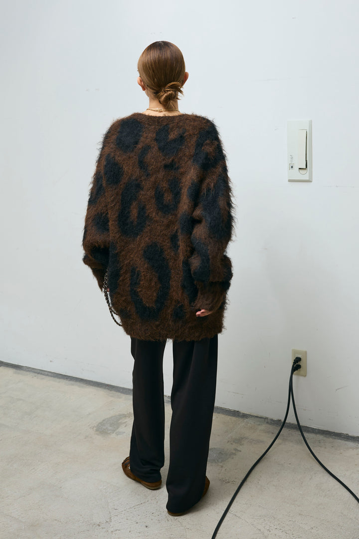 [予約/SET]ウールミックスシャギーレオパードカーデ+エフォートレスカーブパンツ(2set)