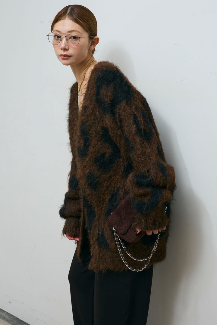 [予約/SET]ウールミックスシャギーレオパードカーデ+エフォートレスカーブパンツ(2set)