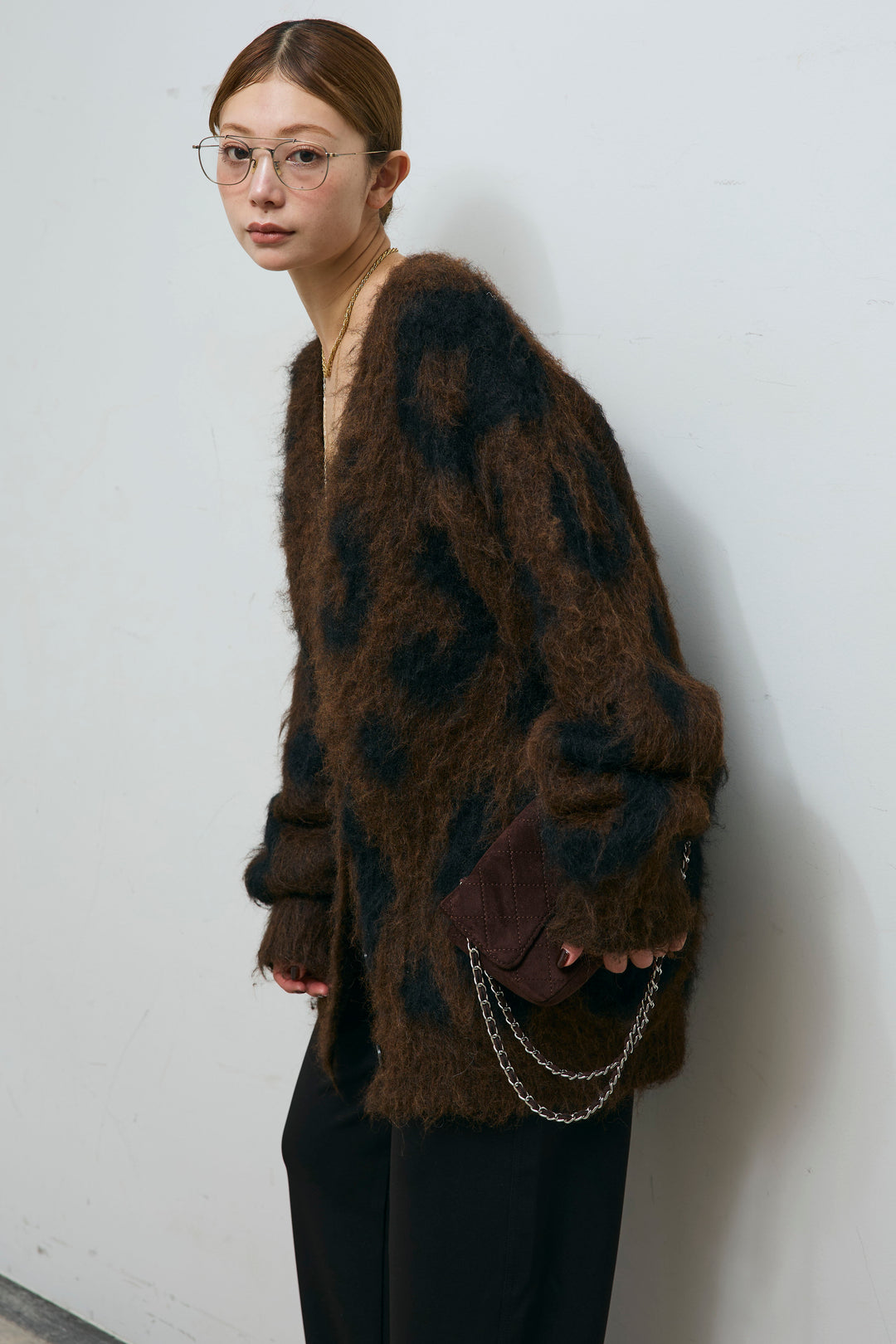 [予約]ウールミックスシャギーレオパードカーデ