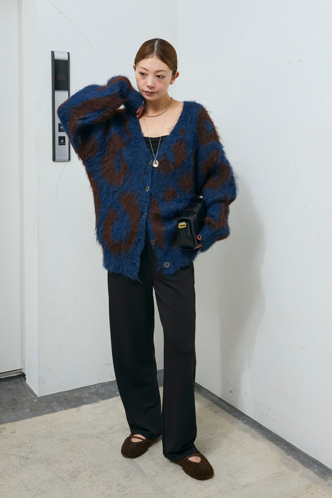 [予約/SET]ウールミックスシャギーレオパードカーデ+エフォートレスカーブパンツ(2set)