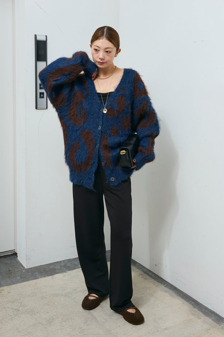 [予約/SET]ウールミックスシャギーレオパードカーデ+エフォートレスカーブパンツ(2set)