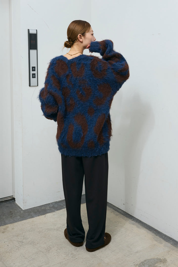 [予約/SET]ウールミックスシャギーレオパードカーデ+エフォートレスカーブパンツ(2set)