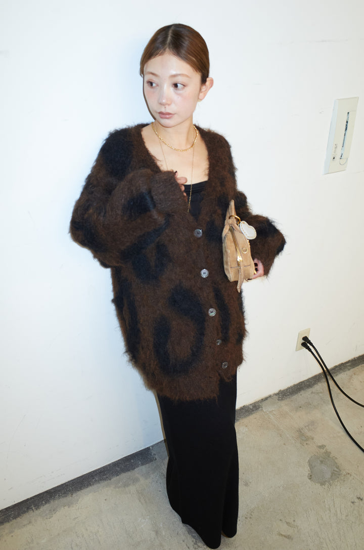 [予約/SET]ウールミックスシャギーレオパードカーデ+リブニットナロースカート(2set)