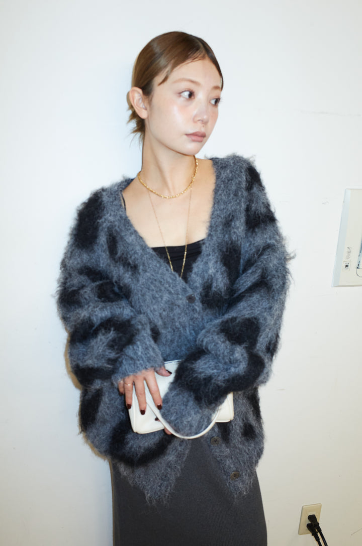 [予約/SET]ウールミックスシャギーレオパードカーデ+リブニットナロースカート(2set)