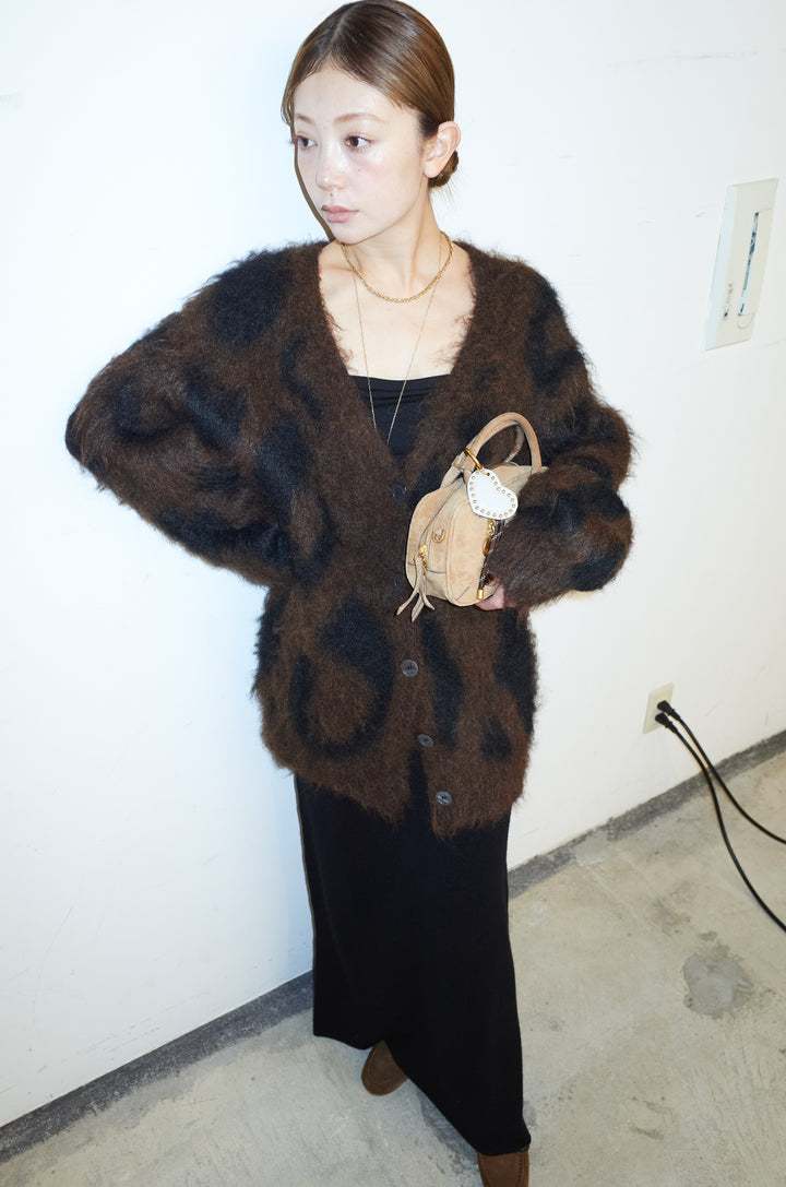 [予約/SET]ウールミックスシャギーレオパードカーデ+リブニットナロースカート(2set)