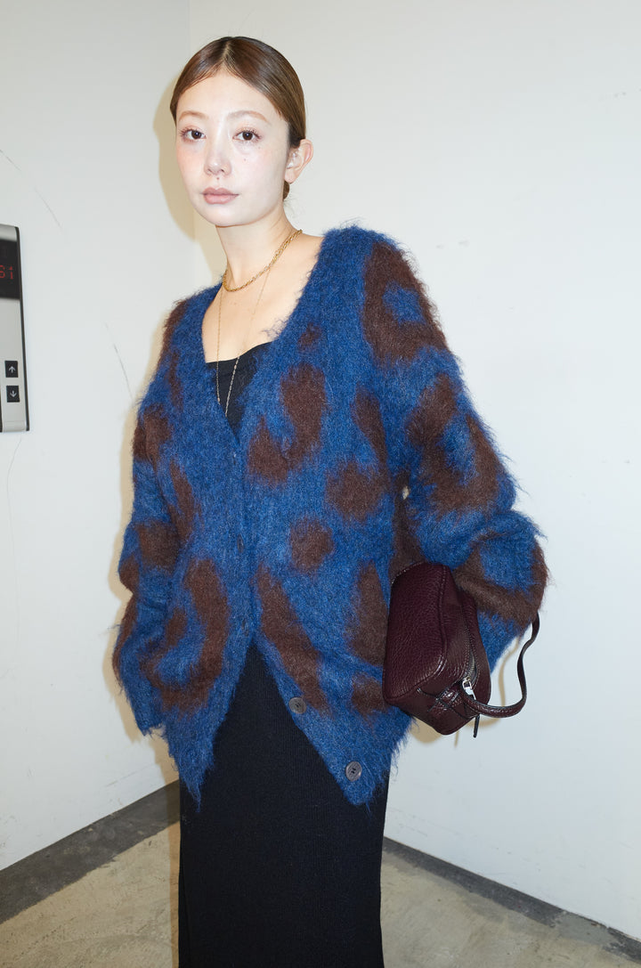 [予約/SET]ウールミックスシャギーレオパードカーデ+リブニットナロースカート(2set)