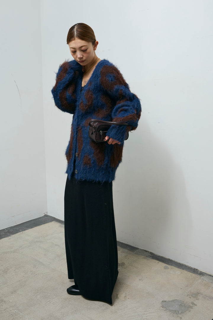 [予約/SET]ウールミックスシャギーレオパードカーデ+リブニットナロースカート(2set)