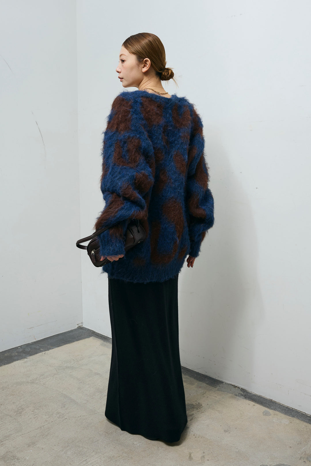 [予約/SET]ウールミックスシャギーレオパードカーデ+リブニットナロースカート(2set)