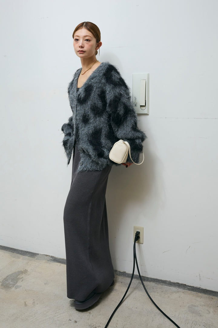 [予約/SET]ウールミックスシャギーレオパードカーデ+リブニットナロースカート(2set)