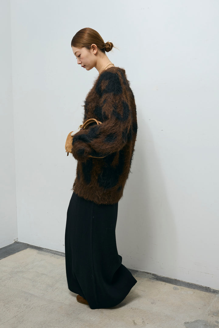 [予約/SET]ウールミックスシャギーレオパードカーデ+リブニットナロースカート(2set)