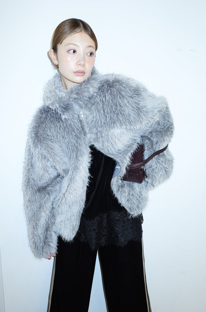 [予約]フェイクファーショートスタンドブルゾン