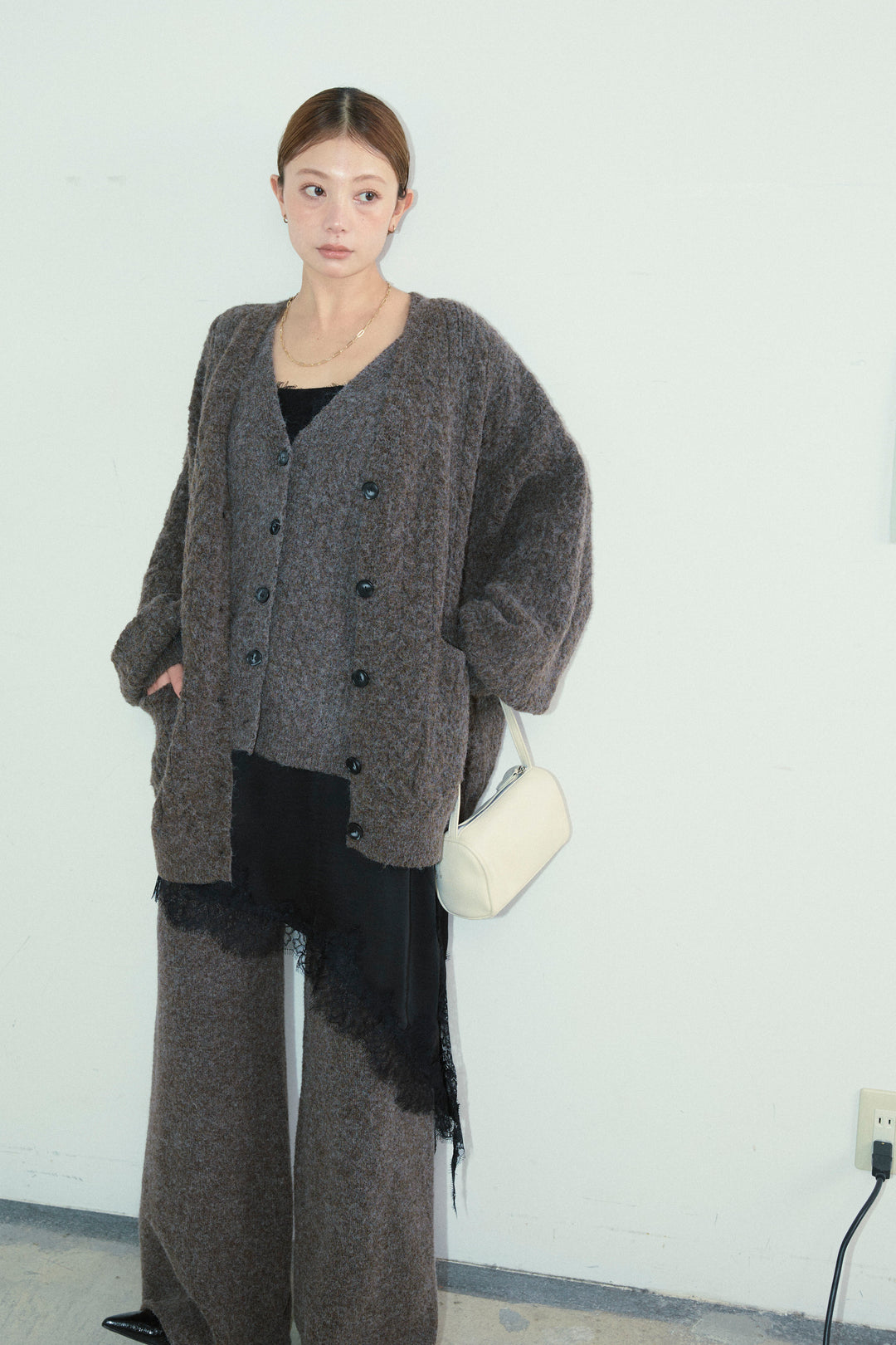 [予約/SET]エブリデイ3ピースニットアップ+アシンメトリーレースロングキャミ(2set)