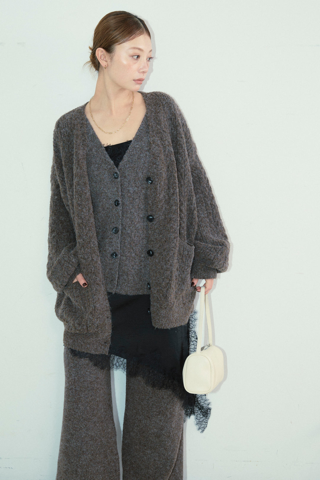 [予約/SET]エブリデイ3ピースニットアップ+アシンメトリーレースロングキャミ(2set)